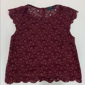 Aritzia Talula Cranberry Crop Lace Top